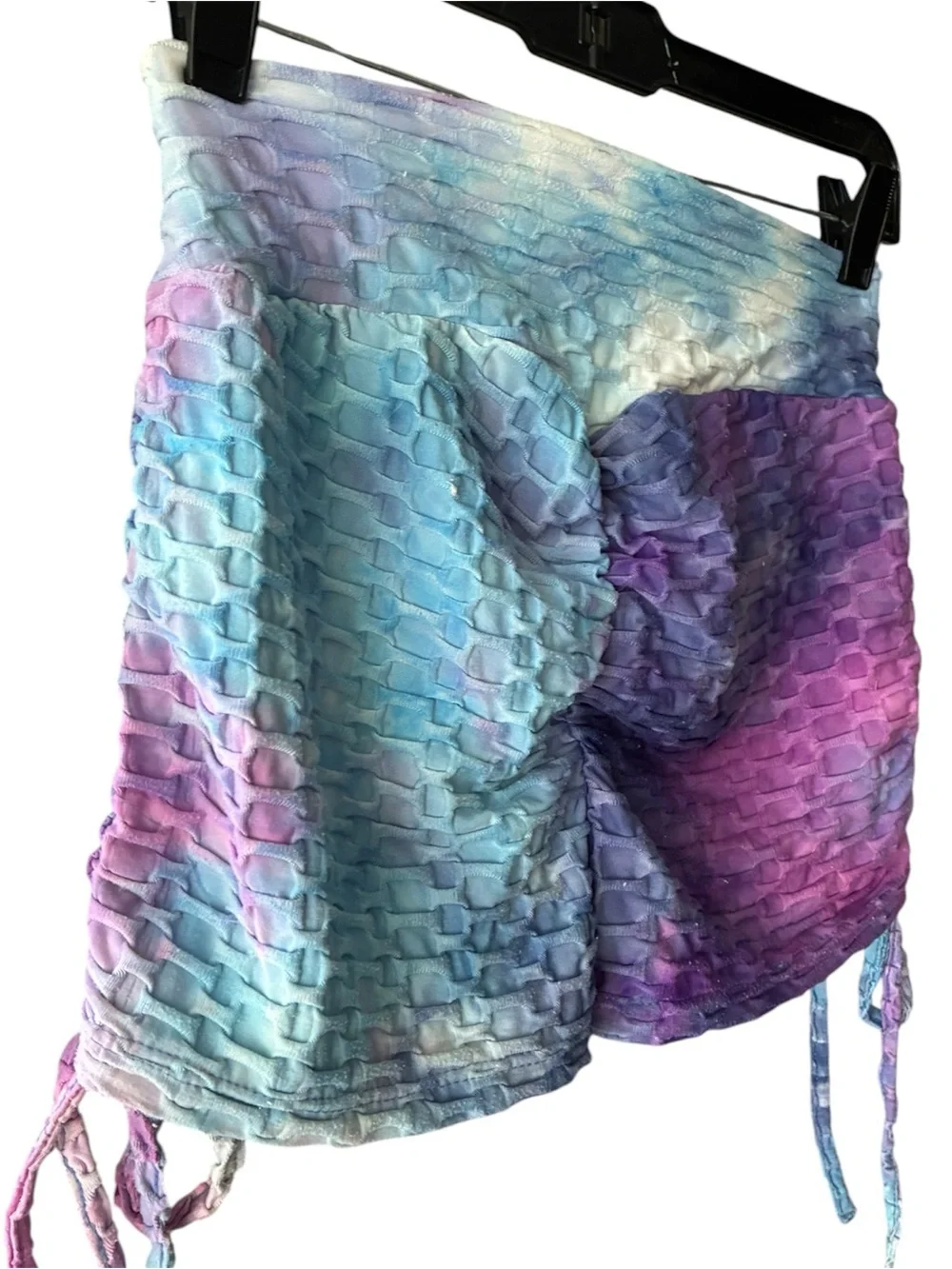 Love‎ University Tie-Dye Ruched Mini Athletic Y2K Shorts Adjustable Ties M